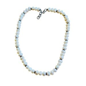 VTG Freshwater White Pearl Beaded Choker Necklace Choker Sterling SIlver 925 16"